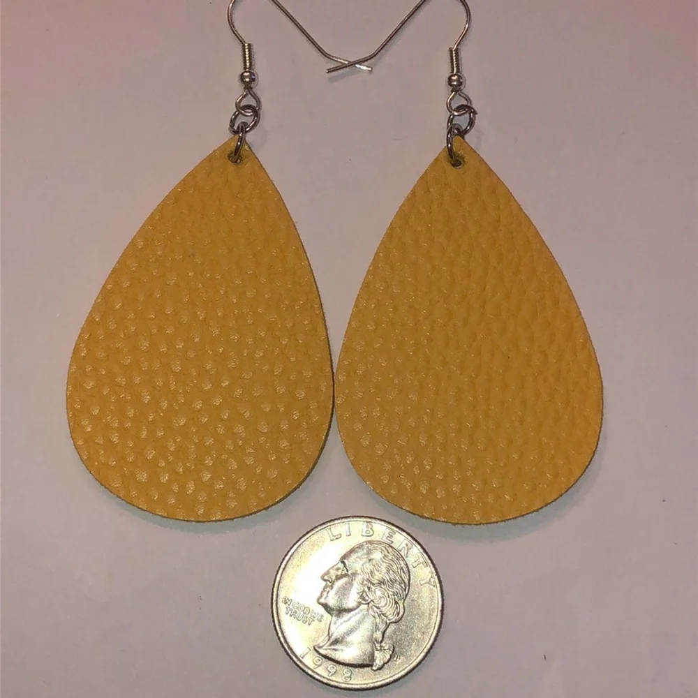 Yellow Teardrop Leather Earrings